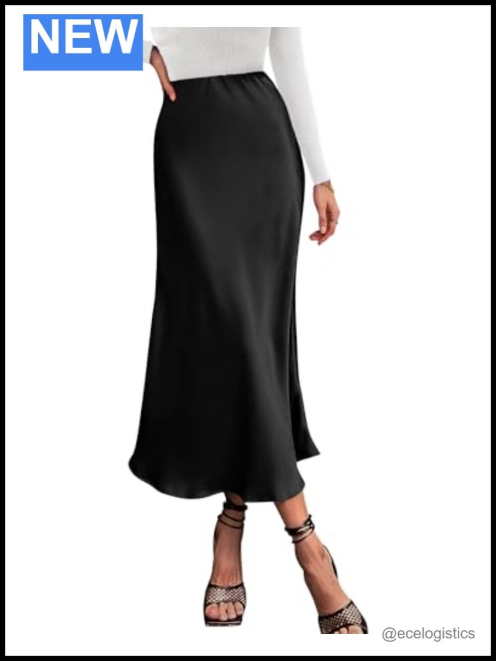 Women's High Rise Midi Satin A-Line Skirt Ruffle Hem Elastic Waist Fall Outfits